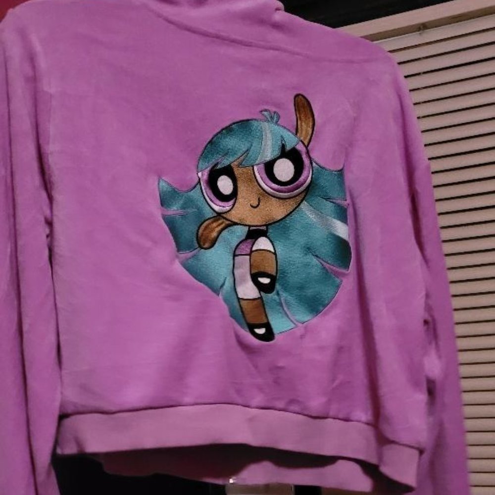 Dolls Kill x Powerpuff Girls Plus Size 3X Velour Blisstina Patch Crop Hoodie